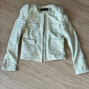 Zara Woman Mint and Gold Tweed Jacket size XS